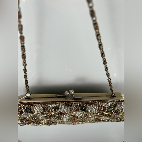 NWT MONI Couture Beaded Olive Green Amber Brown Formal Clutch With Bronze Accent - Picture 5 of 15